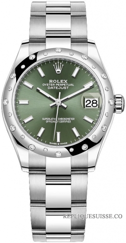 Rolex Datejust 31 Rolesor blanc cadran vert menthe bracelet Oyster