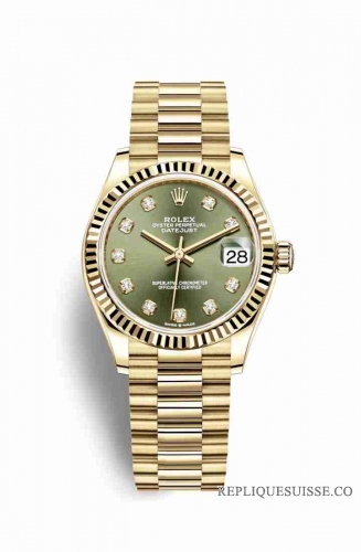 Copie Montre Rolex Datejust 31 or jaune 18 ct 278278 Vert olive ensemble diamants Cadran m278278-0011