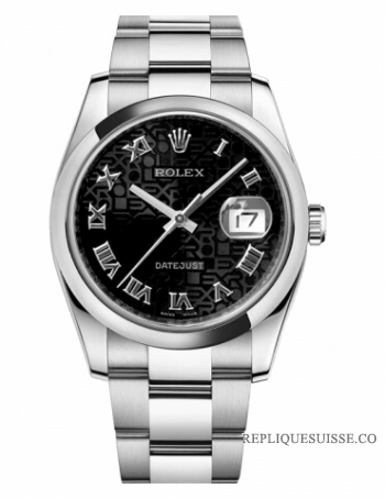 Réplique Rolex Datejust en acier de 36mm d?me lunette noire Jubile Dial 116200 BKJRO
