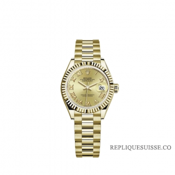 Rolex Lady-Datejust or jaune 18 ct cadran champagne bracelet President