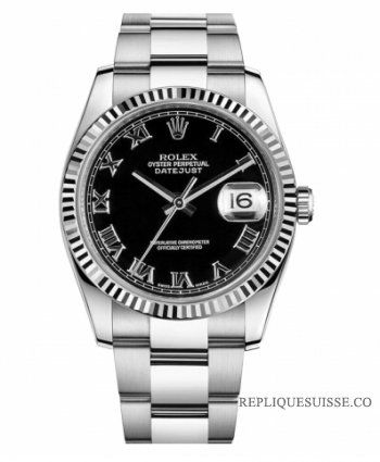 Réplique Rolex Datejust 36mm acier cadran noir bracelet Oyster 116234 BKRO