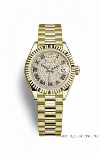 Copie Montre Rolex Datejust 28 Or jaune 18 ct Cadran pave de diamants m279178-0031