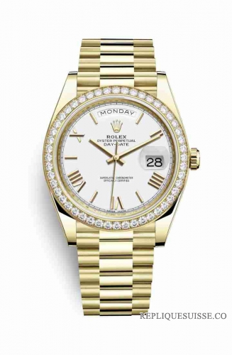 Copie Montre Rolex Day-Date 40 Or jaune 18 ct 228348RBR Cadran Blanc m228348rbr-0034