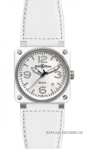 Bell & Ross BR03-92 blanc Ceramic Calfskin Automatique 42mm des hommes Montre Réplique