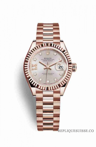 Copie Montre Rolex Datejust 28 18 carats Everose or 279175 Sundust set diamants Cadran m279175-0005