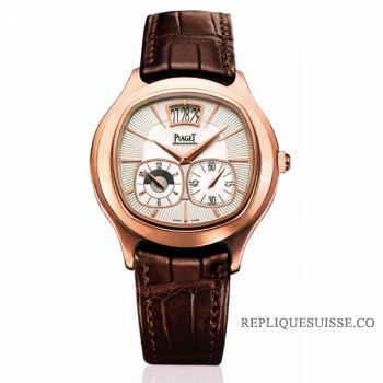 Piaget Emperador Automatique Cadran Argent Cuir Marron Hommes