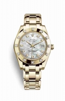 Copie Montre Rolex Pearlmaster 34 Or jaune 18 carats Diamants blancs serti de nacre Cadran m81318-0006