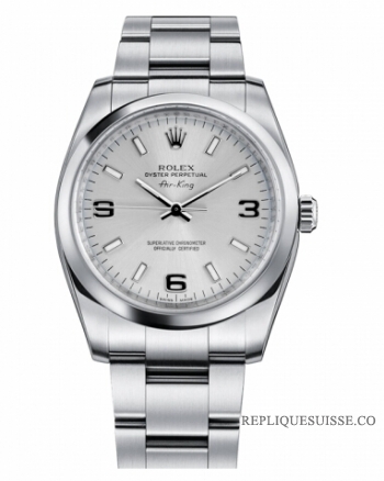 Réplique Rolex Air-King Domed Bezel argent cadran 114200 SLIO Montre Repl 114200 SLIO