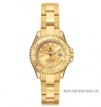 Réplique Rolex Yachtmaster Champagne Cadran Oyster Bracelet 18k or jaune dames 169628-CSO