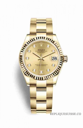 Copie Montre Rolex Datejust 31 Or jaune 18 carats 278278 Champagne-couleur diamants Cadran m278278-0016