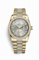 Copie Montre Rolex Day-Date 36 Or jaune 18 ct 118348 Argent serti de diamants Cadran m118348-0039