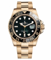 Réplique Rolex GMT Master II en or jaune Cadran Noir 116718 BK