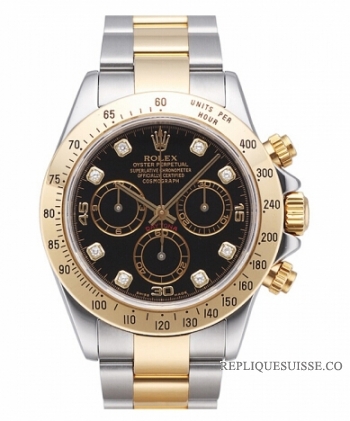 Réplique Rolex Daytona en acier et cadran or noir 116523 BKD