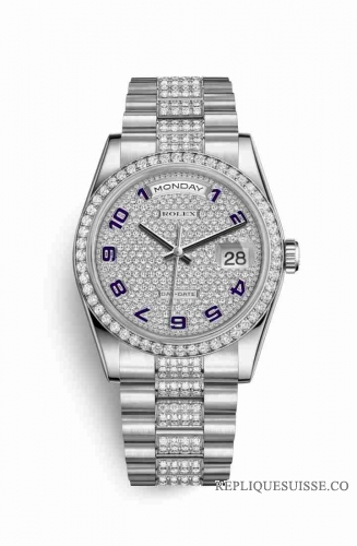 Copie Montre Rolex Day-Date 36 Platinum 118346 Cadran pave de diamants m118346-0059