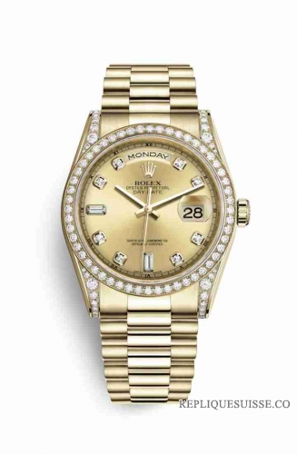 Copie Montre Rolex Day-Date 36 Or jaune 18 ct ensemble de cosses 118388 Diamant champagne-Set Diamant m118388-0019