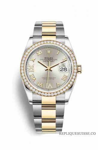 Copie Montre Rolex Datejust 36 Jaune Rolesor Oystersteel or jaune 18 ct 126283RBR Argent serti de diamants Cadran m126283rbr-0018