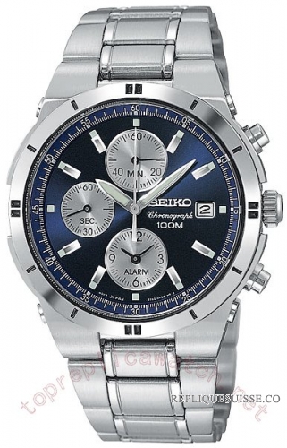 Seiko Alarm Chronographe acier bleu Hommes SNA695 Montre Réplique