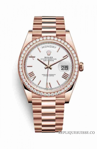 Copie Montre Rolex Day-Date 40 Or Everose 18 ct 228345RBR Cadran Blanc m228345rbr-0012