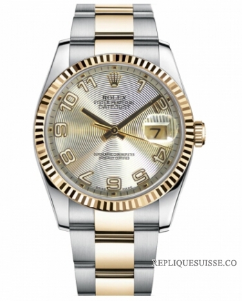 Réplique Rolex Datejust 36mm acier et or Argent cercle concentrique Dial 116233 SCAO