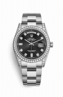 Copie Montre Rolex Day-Date 36 18 ct en or blanc, cosses serties de diamants 118389 Black, en sertie de diamants Cadran m118389-0027