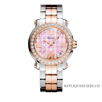 Réplique Chopard Happy Sport Medium 36mm or rose 18 carats et diamant en acier inoxydable