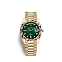 Rolex Day-Date 36 or jaune 18 ct M128238-0069 Ombre verte serti de diamants Cadran