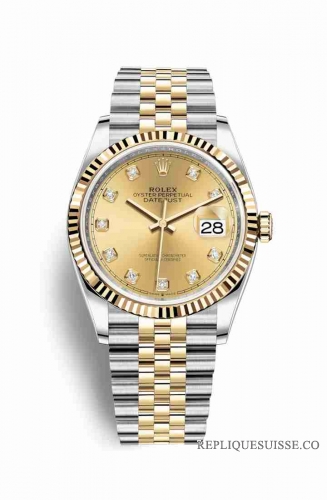 Copie Montre Rolex Datejust 36 Jaune Rolesor Oystersteel or jaune 18 carats 126233 Champagne-couleur ensemble diamants Cadran m126233-0017