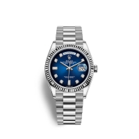 Rolex Day-Date 36 or blanc 18 ct M128239-0023 Ombre bleue serti de diamants Cadran