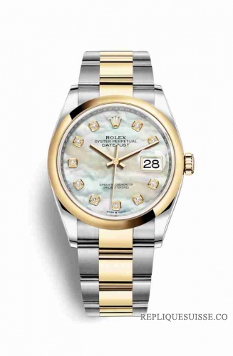 Copie Montre Rolex Datejust 36 Jaune Rolesor Oystersteel Or jaune 18 ct 126203 Blanc serti de nacre Cadran m126203-0024