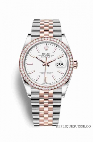 Copie Montre Rolex Datejust 36 Everose Roles ou Oystersteel 18 ct Everose or 126281RBR cadran blanc m126281rbr-0005