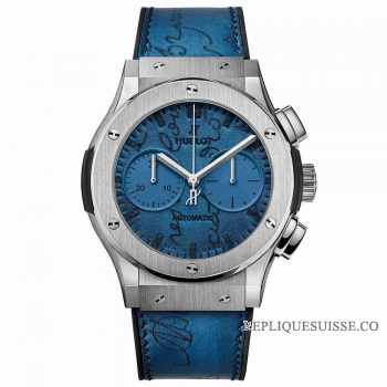 Copie Montre Hublot Classic Fusion Chronograph Berluti Scritto Ocean Blue 45mm 521.NX.050B.VR.BER18