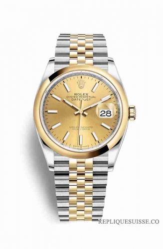 Copie Montre Rolex Datejust 36 Jaune Rolesor Oystersteel Or jaune 18 ct 126203 Champagne-couleur Cadran m126203-0015