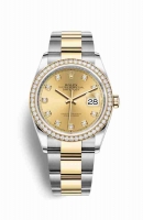 Copie Montre Rolex Datejust 36 Jaune Roles ou Oystersteel 18 carats en or jaune 126283RBR Champagne-couleur ensemble diamants Cadran m126283rbr-0004