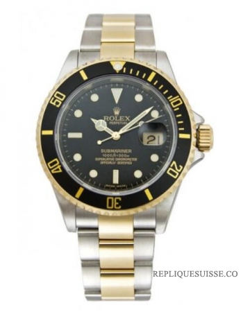 Réplique Rolex Submariner noir indice Cadran Oyster Bracelet deux tons 16613BK