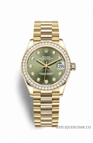 Copie Montre Rolex Datejust 31 Or jaune 18 carats 278288RBR Vert olive serti Cadran m278288rbr-0007