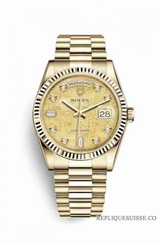 Copie Montre Rolex Day-Date 36 Or jaune 18 ct 118238 Nacre Jubile de couleur champagne en nacre Cadran m118238-0105