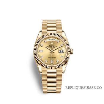 Rolex Day-Date 36 or jaune 18 ct M128238-0008 couleur champagne sertie de diamants Cadran