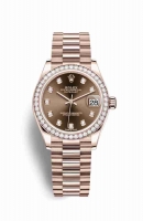 Copie Montre Rolex Datejust 31 18 carats Everose or 278285RBR Set chocolat et diamants Cadran m278285rbr-0006