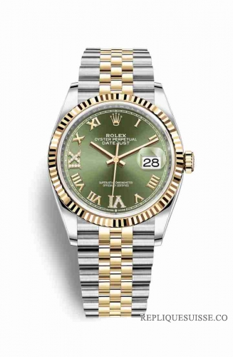 Copie Montre Rolex Datejust 36 Jaune Rolesor Oystersteel or jaune 18 ct 126233 Vert olive ensemble diamants Cadran m126233-0025