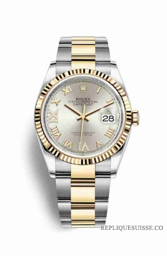 Copie Montre Rolex Datejust 36 Jaune Rolesor Oystersteel or jaune 18 ct 126233 Argent serti de diamants Cadran m126233-0032