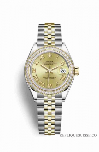 Copie Montre Rolex Datejust 28 Jaune Rolesor Oystersteel or jaune 18 ct RBR Champagne-couleur Cadran m279383rbr-0009