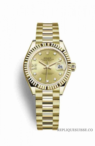 Copie Montre Rolex Datejust 28 Or jaune 18 ct Champagne-couleur diamants Cadran m279178-0013