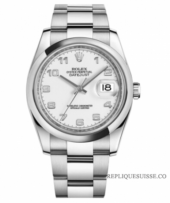Réplique Rolex Datejust en acier de 36mm d?me lunette cadran blanc 116200 WAO