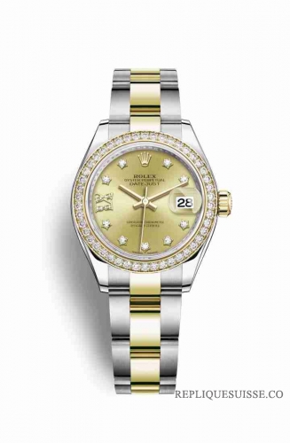 Copie Montre Rolex Datejust 28 Jaune Rolesor Oystersteel or jaune 18 ct RBR Champagne-couleur diamants Cadran m279383rbr-0022