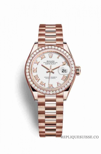 Copie Montre Rolex Datejust 28 18 carats Everose or 279135RBR cadran blanc m279135rbr-0023