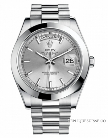 Réplique Rolex Day Date II President Platinum argent cadran 218206 SIP Mo 218206 SIP