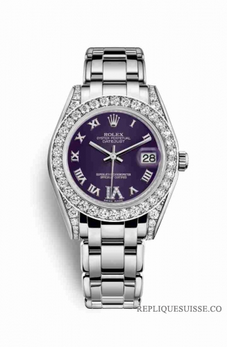 Copie Montre Rolex Pearlmaster 34 18 ct en or blanc ensemble de cosses Violet corset en or 8 carats Set m81159-0046