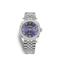 Rolex Datejust 36 Oystersteel or blanc 18 ct M126284RBR-0013 Aubergine sertie de diamants Cadran