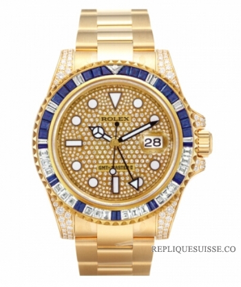 Réplique Cadran de diamants Rolex GMT Master II en or jaune Pave 116758 SAPAVE [116758 SAPAVE]