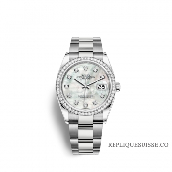 Rolex Datejust 36 Oystersteel or blanc 18 ct M126284RBR-0012 Nacre blanche sertie de diamants Cadran